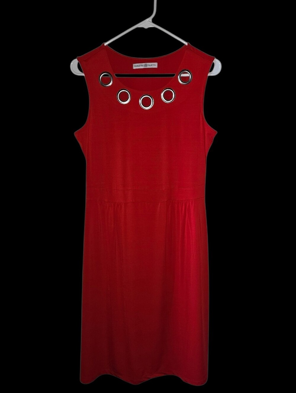 Sleeveless Red Dress with Silver Ring Details